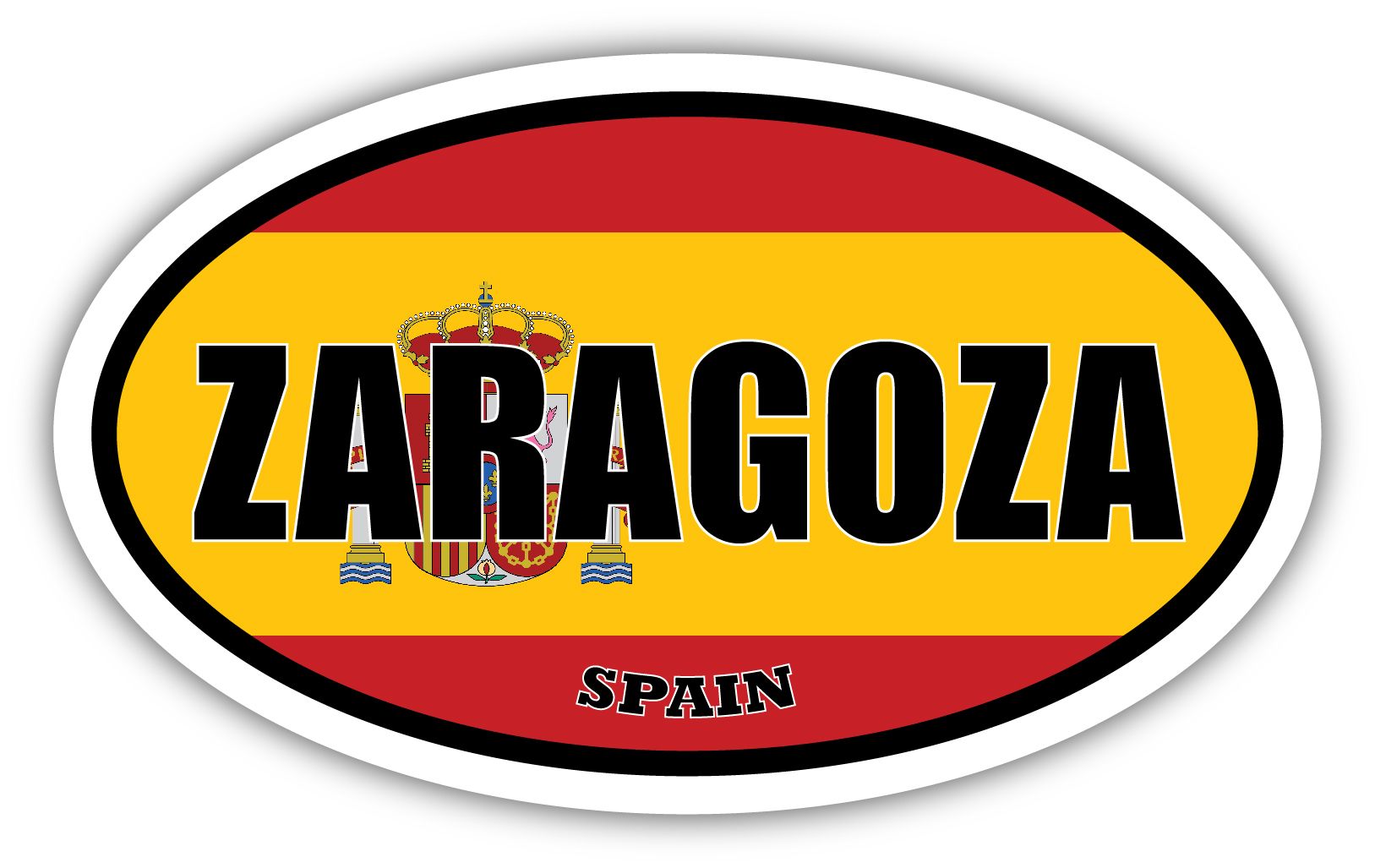 Zaragoza Spain Flag Oval Decal Vinyl Bumper Sticker 3x5 inches