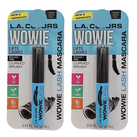 L.A Colors Mascara 0.17oz., Wowie Lash Mascara, Lengthening Lifting Volumizing Eyelash Make Up, Long Lasting, Smudge-Proof, and Hypoallergenic Cosmetic Lasts up to 24 Hours Curved Brush, Black 2 Packs