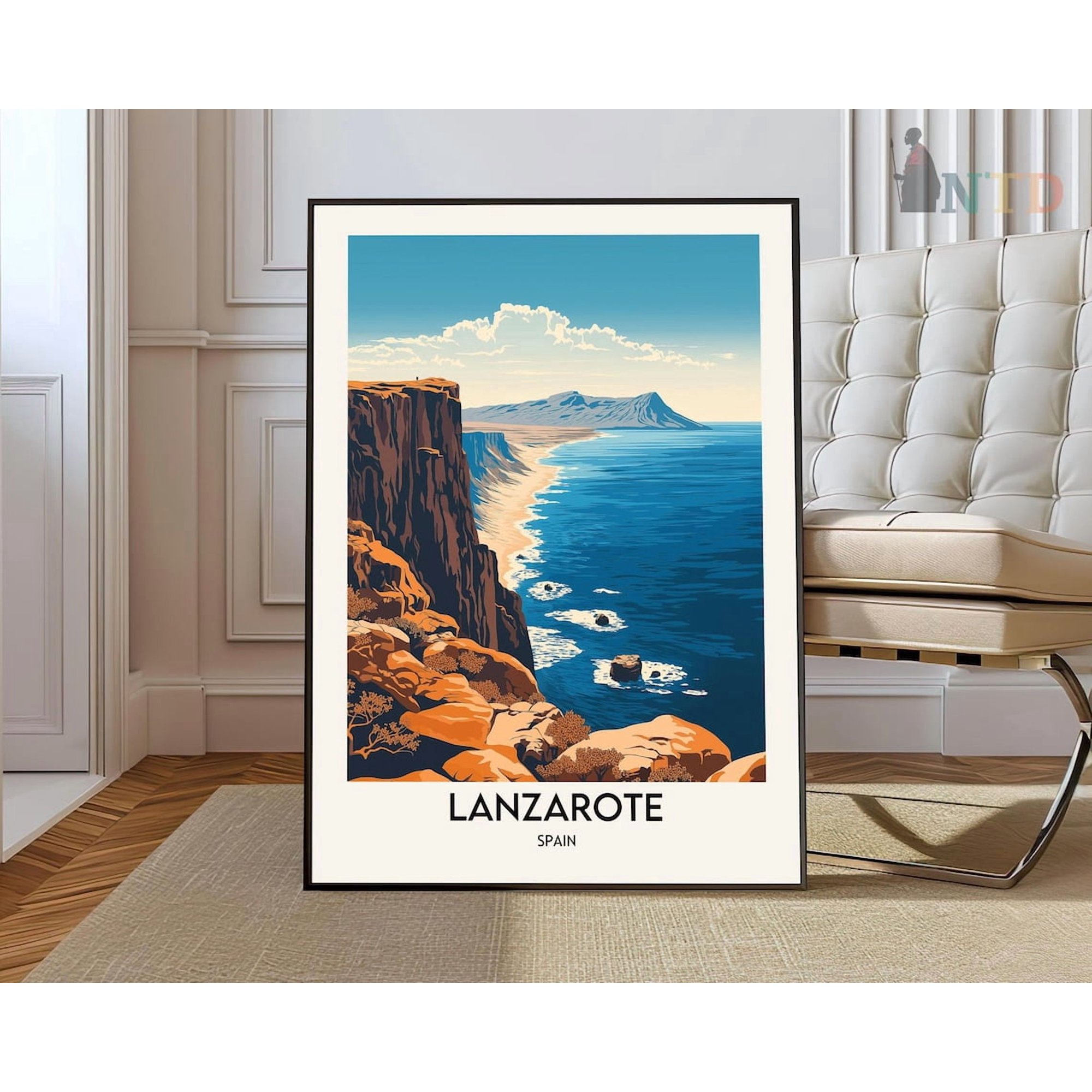 Lanzarote Canary Islands Poster, Volcanic Landscape And Spanish Coastal Decor