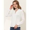 thumbnail image 3 of INSPIRE CHIC Women's Swiss Dots Puff Sleeve Button Front Ruffled Collared Shirt White S, 3 of 5