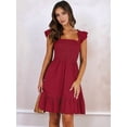 thumbnail image 2 of Women'S Summer Sleeveless Square Neck Dress Smocked Ruffle Backless Boho Beach Short Sundress Wine Red L, 2 of 8