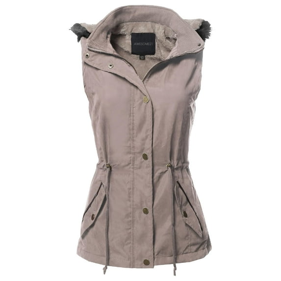 FashionOutfit Women's Casual Solid Drawstring Waist Anorak Vest with Detached Hoodie