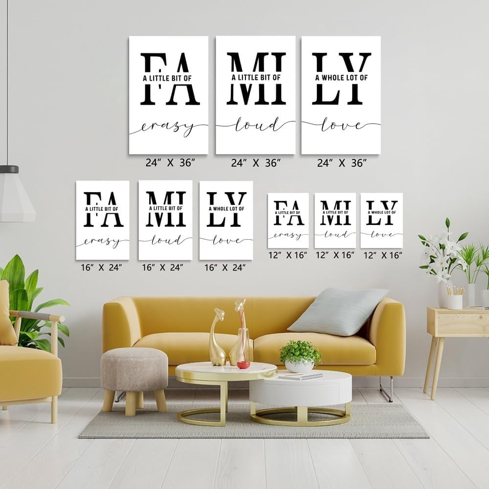 Home Family Wall Art for Living Room Dining Room Wall Decor Inspirational Quotes Poster A Little Bit of Crazy Print,Family Quotes, Family Sign, Living Romm Wall Art,Family Print Canvas 12"x16"