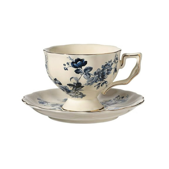 Rose Flower Pattern Mocha Cup, Retro Flower Rose Ceramic Cup Set with Saucers and Spoon Drink, for Cafe Home Office Party