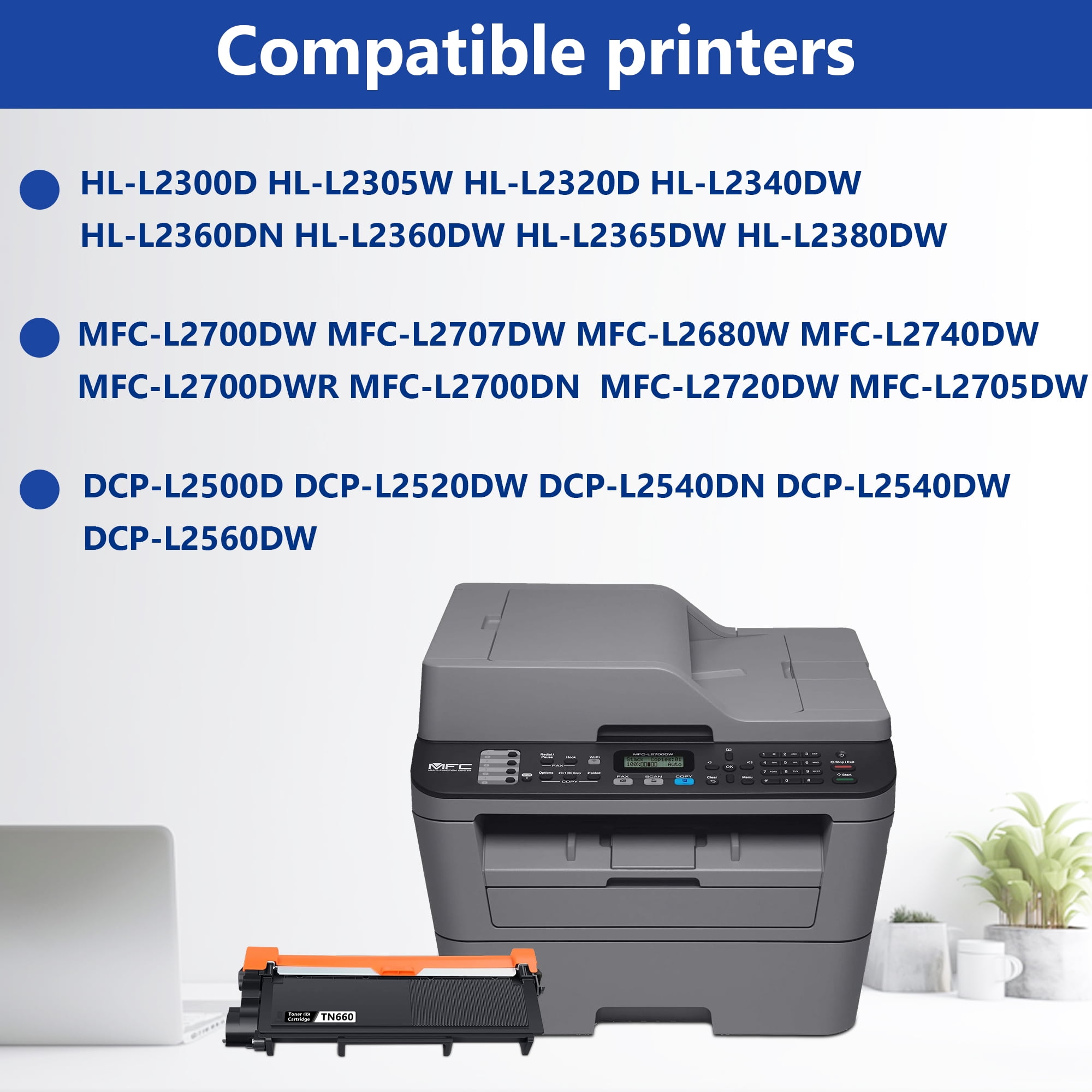 TN660 TN630 Toner Cartridge 2-Pack Black High Yield Compatible for Brother TN-660 TN 660 TN 630  for HL-2340DW 2320D DCP-L2540DW MFC-L2705DW Printer