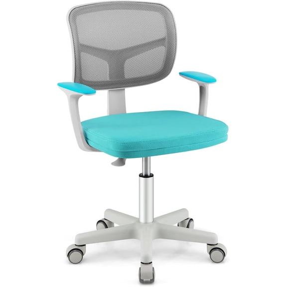 YSNW Kids Desk Chair, Adjustable Children Study Computer Chair with Arms & Wheels, Student Swivel Rolling Task Chair, Ergonomic Kids Office Chair for Boys Girls Age 4-12, Home Bedroom School, Green