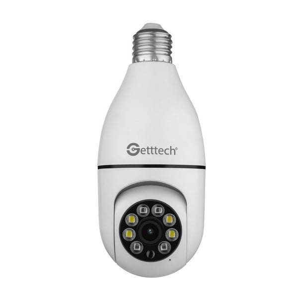 Camara de seguridad Getttech GEC-WBUB2 Tipo bombilla 360° 2MP (1920x1080) 15 fps Inalmbrica Wifi Con microfono y Altavoz SD 128Gb vision nocturna IR Video H.264/H.265 Deteccion de movimiento