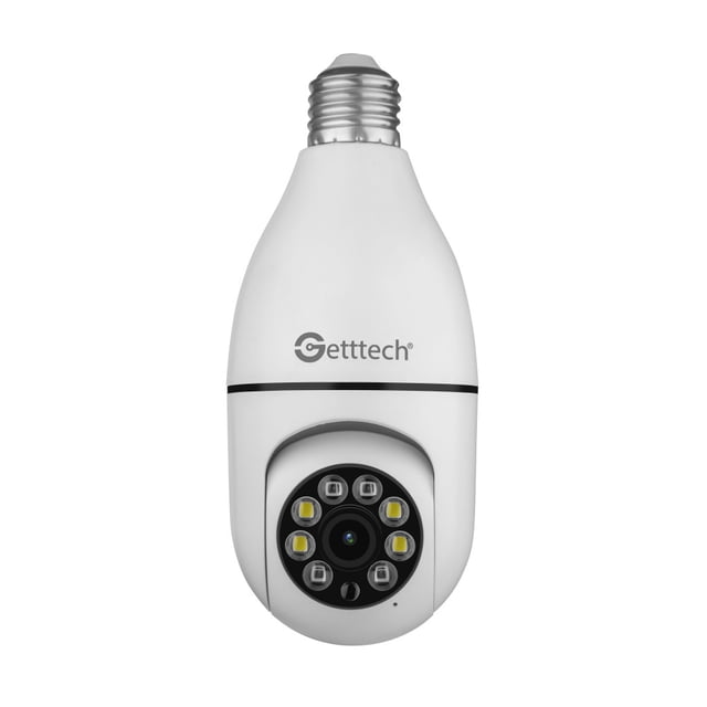 Camara de seguridad Getttech GEC-WBUB2 Tipo bombilla 360° 2MP (1920x1080) 15 fps Inalmbrica Wifi Con microfono y Altavoz SD 128Gb vision nocturna IR Video H.264/H.265 Deteccion de movimiento