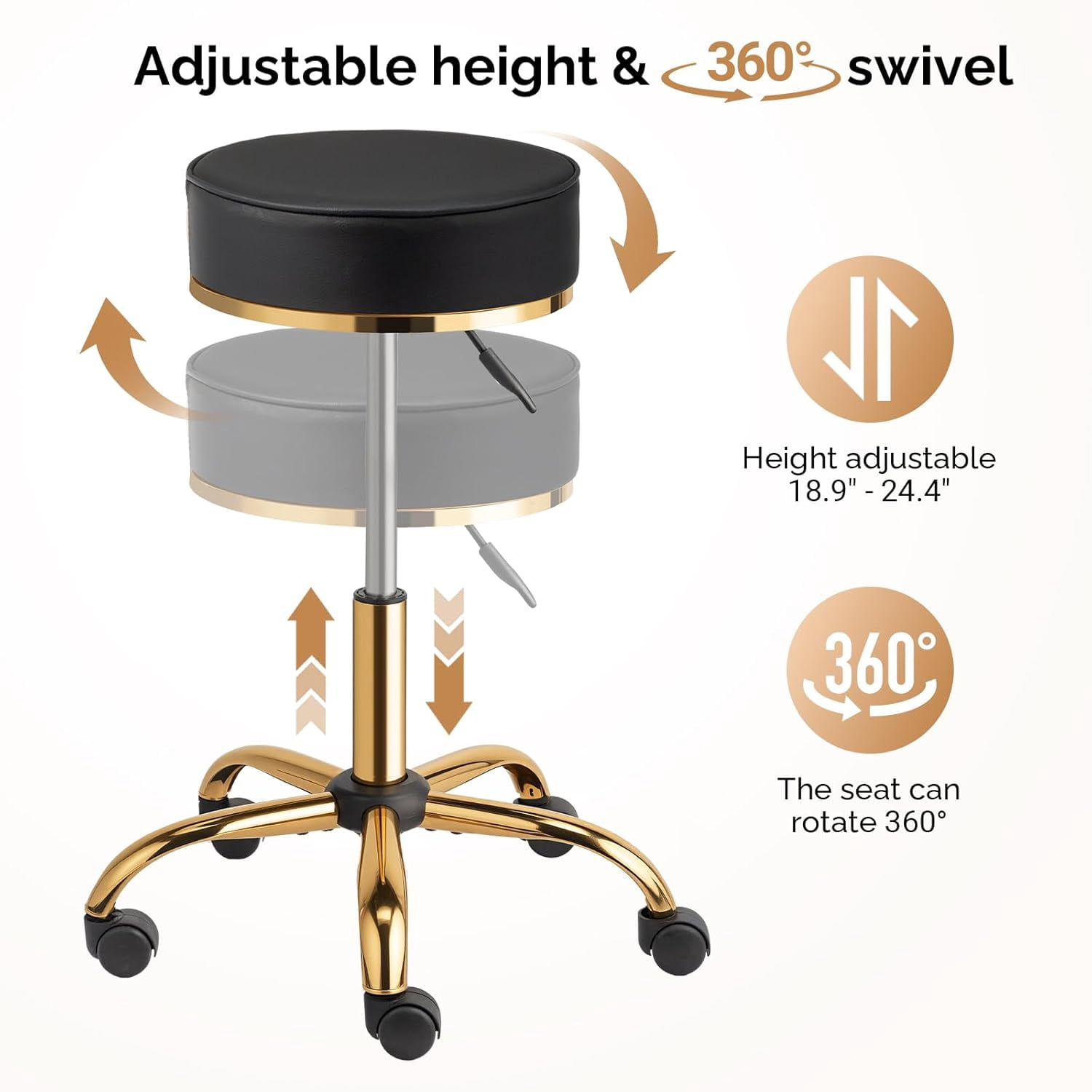 OmySalon Rolling Stool with Wheels, Hydraulic Massage Chair, Heart-Shaped Adjustable Salon Stool, Swivel Stools for Hair Stylist, Vanity SPA, Bar, Barber, Home Office, Tattoo, Hot Pink