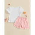 thumbnail image 5 of BemeyourBBs Toddler Baby Girl Summer Clothes Infant Baby Girls 2 Pieces Outfit Ice Cream Embroidery Short Sleeve T Shirt Tops Plaid Print Ruffled Shorts Set, 5 of 8