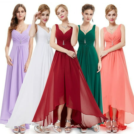 Ever-Pretty Womens Sexy Deep V-Neck Long Maxi High-Low Formal Evening Bridesmaid Party Prom Dance Dresses for Women 09983 Burgundy US 4