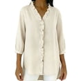 thumbnail image 1 of Tops de Verano de Mujer con Mangas Casual Faux Denim Cuello en V Ruffled Tres Cuartos de Manga Blusa, Ligero Y Cómodo para el Uso Diario, 1 of 5