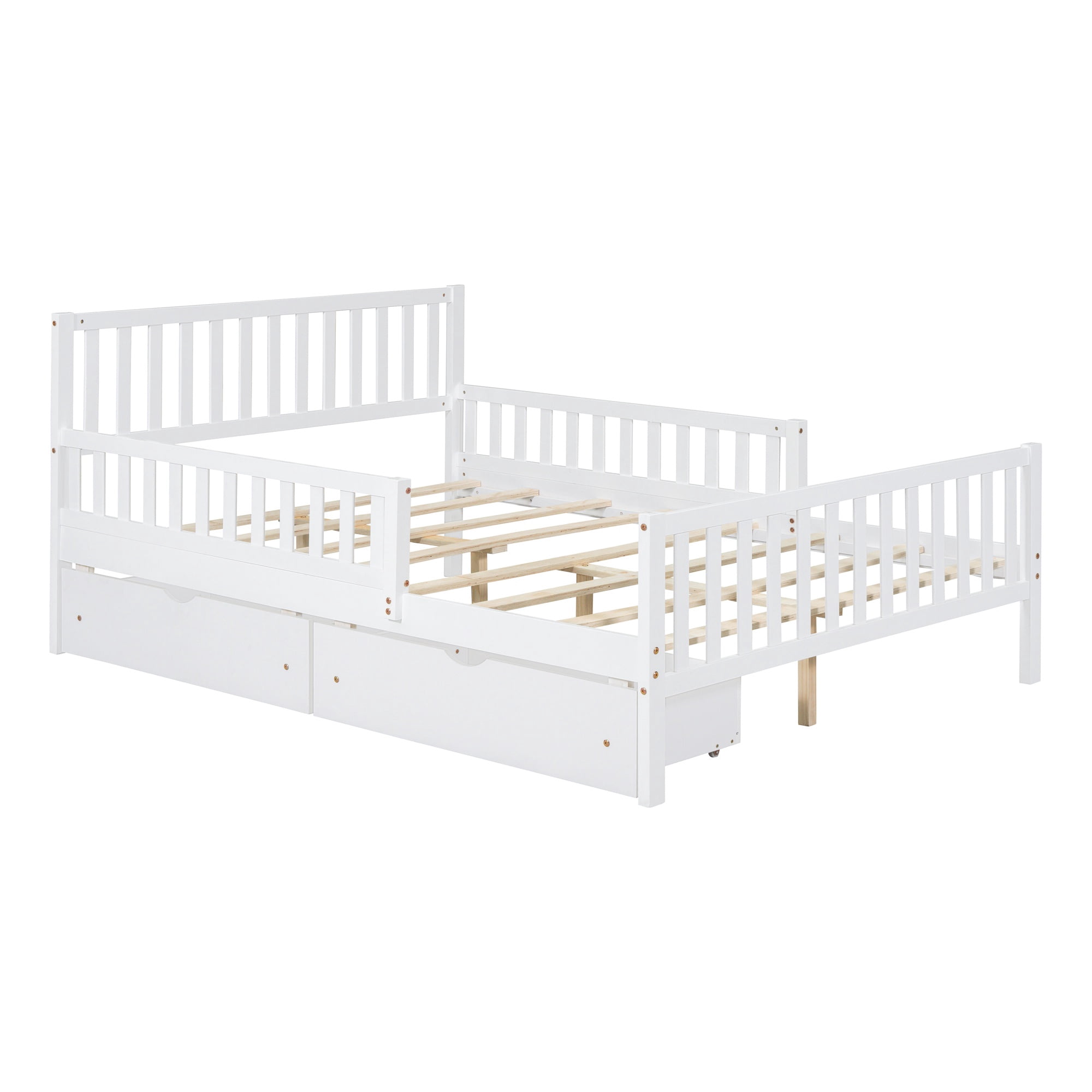 Bellemave Full Bed with Storage Drawers and Fence Rails, Wood Platform Beds Frame with Headboard, Full Size Storage Bed for Kids Boys Girls Teens（White)