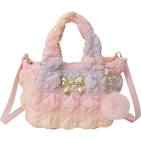 HMSHA Quilted Small Top Handle Puffer Bag Crossbody Shoulder Bag with Zipper Bubble Handbag Carryall Bag for Women