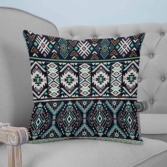 Black Teal Purple Southwestern Throw Pillow Covers, Soft Pillowcases with Invisible Zipper, Modern Geometric Abstract Art Square Pillow Cushion Covers for Living Room Couch Sofa Bed 24x24 Inches