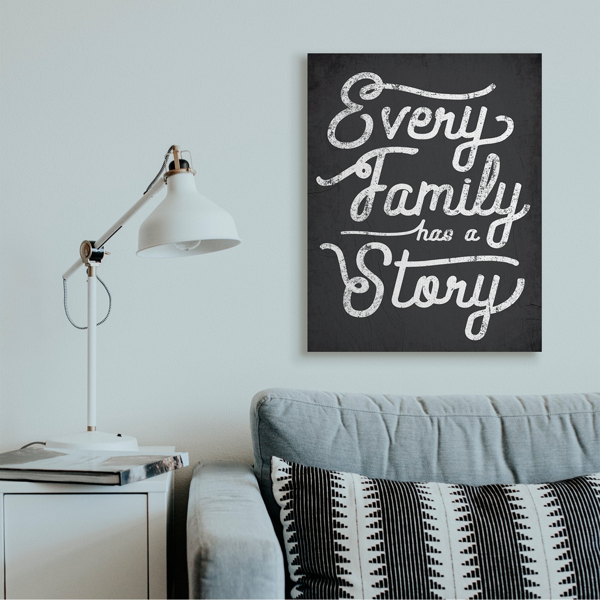 Stupell Industries Every Family Has a Story Quote Rustic Black White Canvas Wall Art by Daphne Polselli
