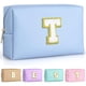 thumbnail image 1 of TOPEAST - Neceser de maquillaje para niñas, diseño de chenilla con iniciales y letras, con cremallera, de piel sintética, impermeable, regalo de cumpleaños para amigas y hermanas (T azul cielo), 1 of 5