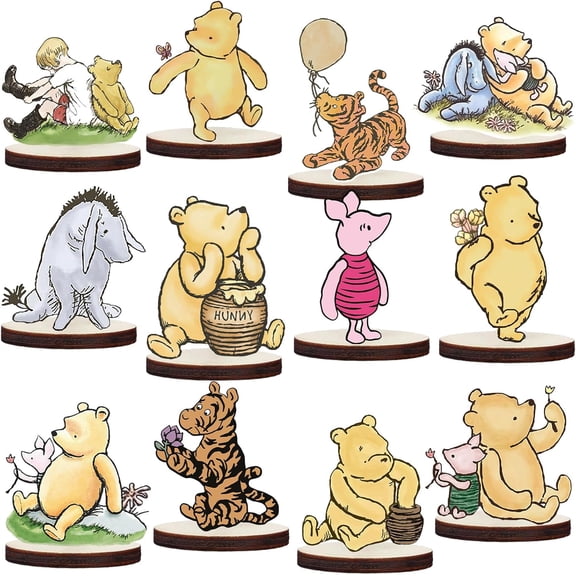Winnie Centerpieces for Baby Shower Decorations Classic Wood Cutout Shapes Creatures Table Toppers Birthday Party Supplies