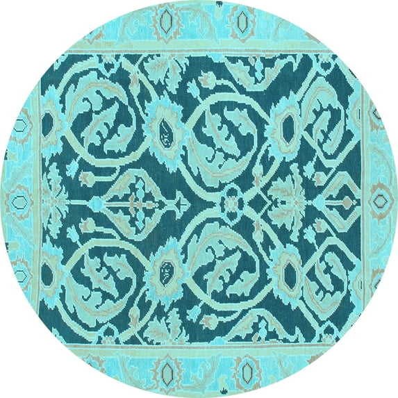 Ahgly Company Indoor Round Abstract Light Blue Modern Area Rugs, 4' Round
