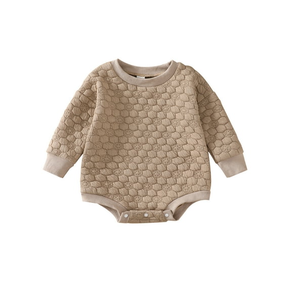 Seyurigaoka Baby Boys Girls Winter Warm Romper Tops Casual Long Sleeve Solid Color Quilted Bodysuit One-Piece Clothes