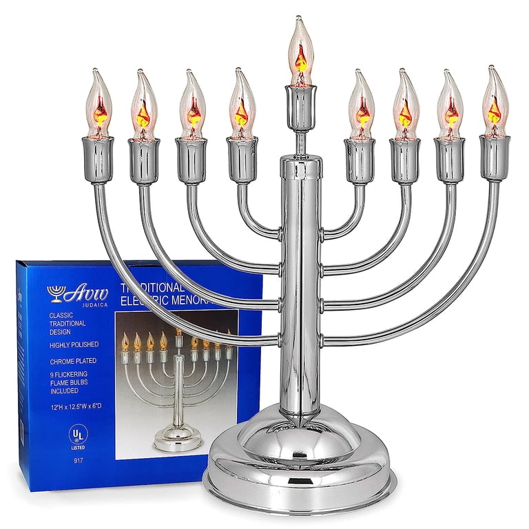 Electric Menorah with Flickering Bulbs, Chrome Plated photo 3