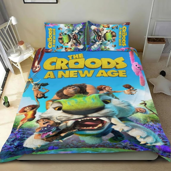 3 Piece Comforter Cover Set For The Croods Bedding Set Cute Duvet Cover Sets Super Soft For Teens Kids Bedroom Gifts,1 Duvet Cover with 2 Pillowcases Twin