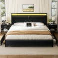 thumbnail image 4 of GUNAITO King Bed Frame with 2 Storage Drawers, Platform Bed with Headboard, Velvet Upholstered Bed Frame with LED Lights & Charging Station, Black, 4 of 9