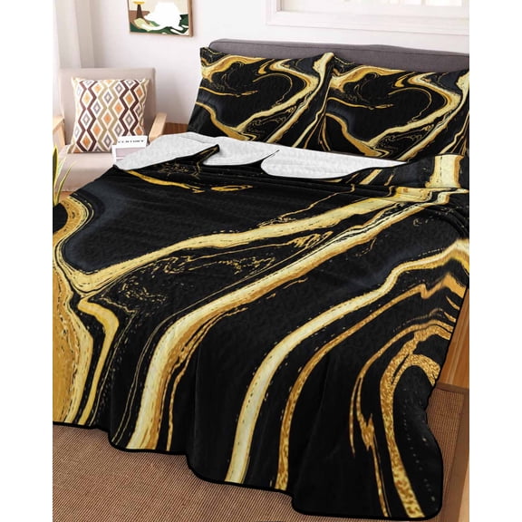 Black Gold Marble Twin Size Down Alternative Comforter, Lightweight Comforter Quilt Bedding Set with Pillow Shams Modern Geometric Textured All Seasons Bed Comforter Duvet Insert 68"x86"