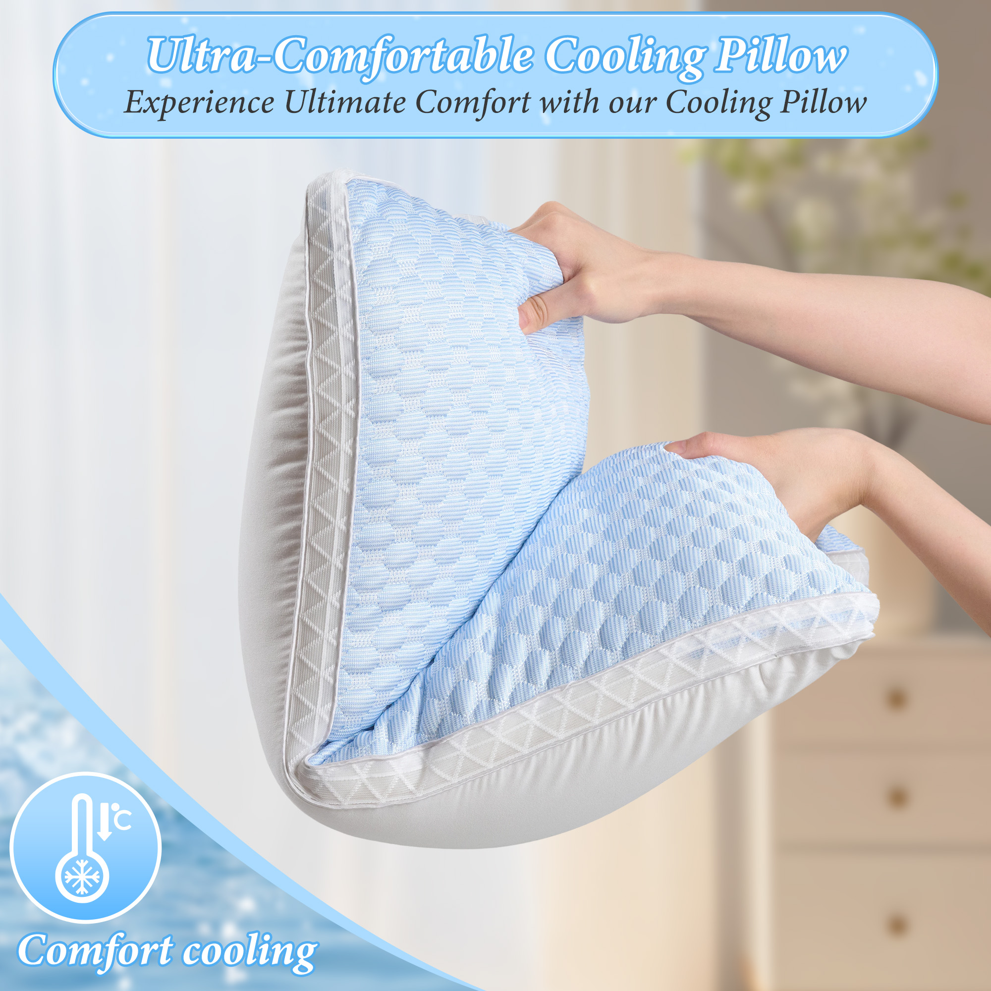 Set of 2 Pillows, Adjustable Zipper Bed Pillows for Side, Back and Stomach Sleepers, 20" x 30"