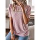 thumbnail image 4 of Camiseta de cuello redondo para mujer, camiseta de mujer con encaje, camiseta informal de manga corta para mujer, camiseta para mujer con materiales ecológicos, 4 of 8