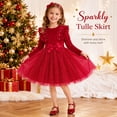 thumbnail image 6 of Girls Velvet Christmas Party Dress, Pearl Tutu Gown for Little Girls Winter Holiday, 6 of 10