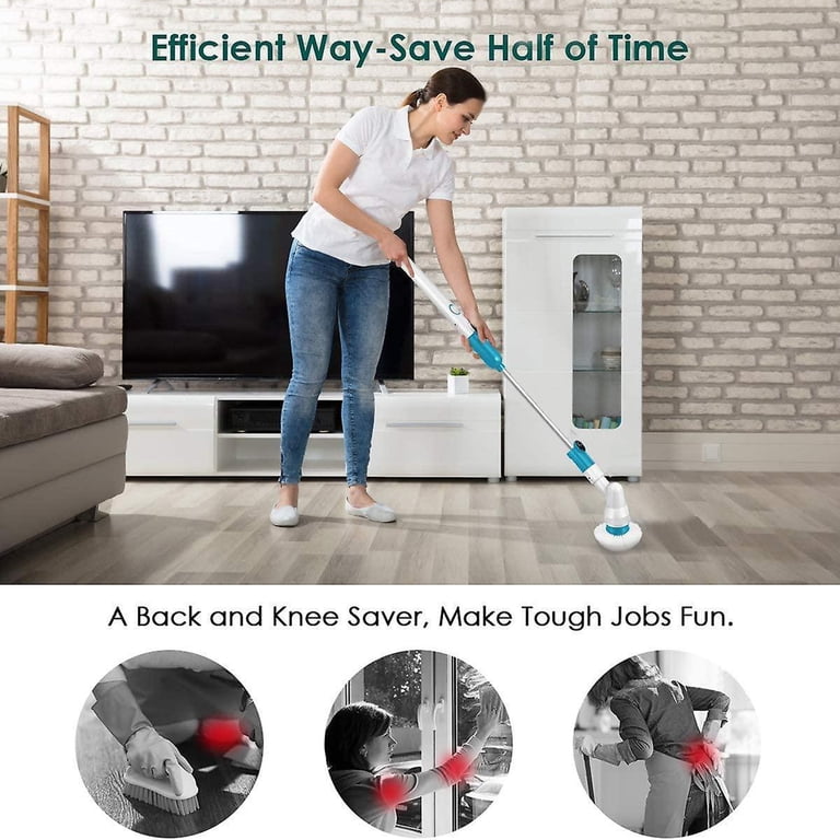 Cordless Electric Spin Scrubber - 8 Brush Heads & Long Handle For Bathroom Cleaning