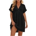 thumbnail image 4 of Fewfanhot Womens Summer Dresses Summer Dresses 2026 Beach Casual Deep V Neck Loose Sundress Short Sleeve Mini Dress with Pockets, 4 of 7