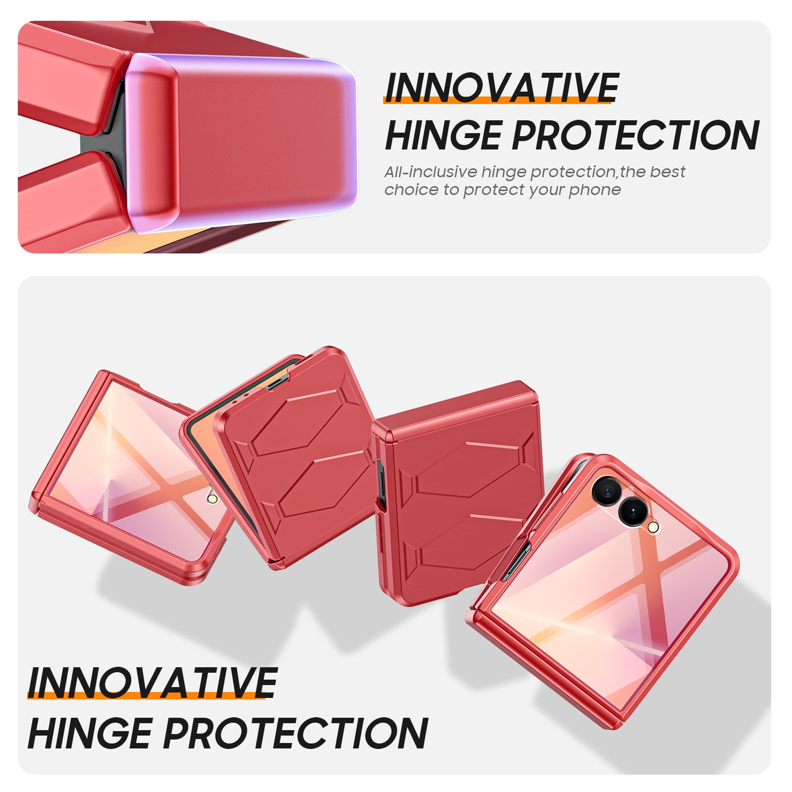 Vizvera for Samsung Galaxy Z Flip 7 Case with Hinge Cover,Built-in Screen Protector Shockproof All-Inclusive Smartphone Cover Wireless Charging-Rose Red