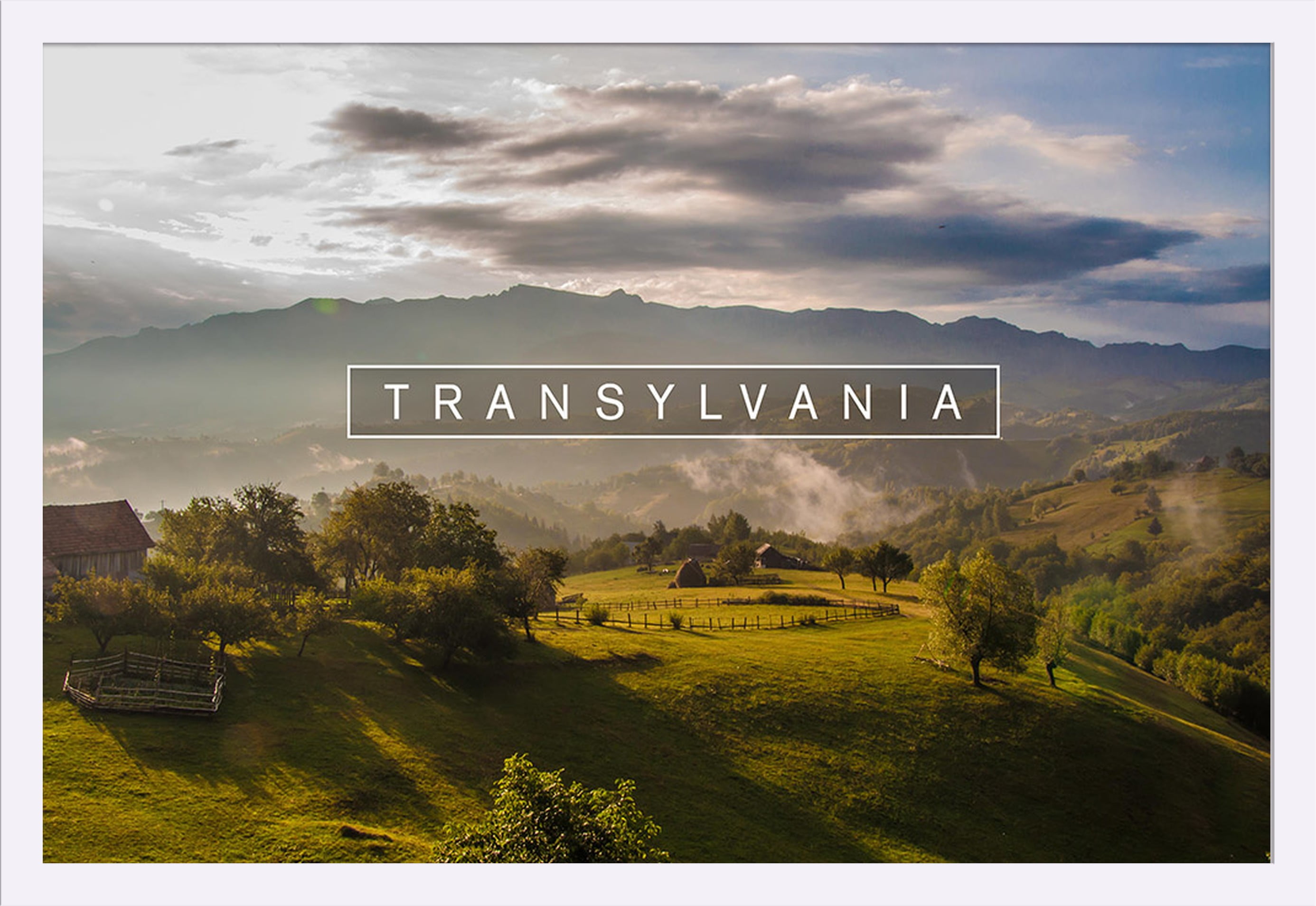 Transylvania, Romania Farms on Hillside Mountain Morning Mist