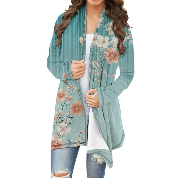 Sriper Womens Plus Size Vintage Floral Cardigan Duster Open Front Lightweight Knit Fall Outerwear Kimono Cover Up Elegant Layer SuéTer Para Mujer Multicolor 3X