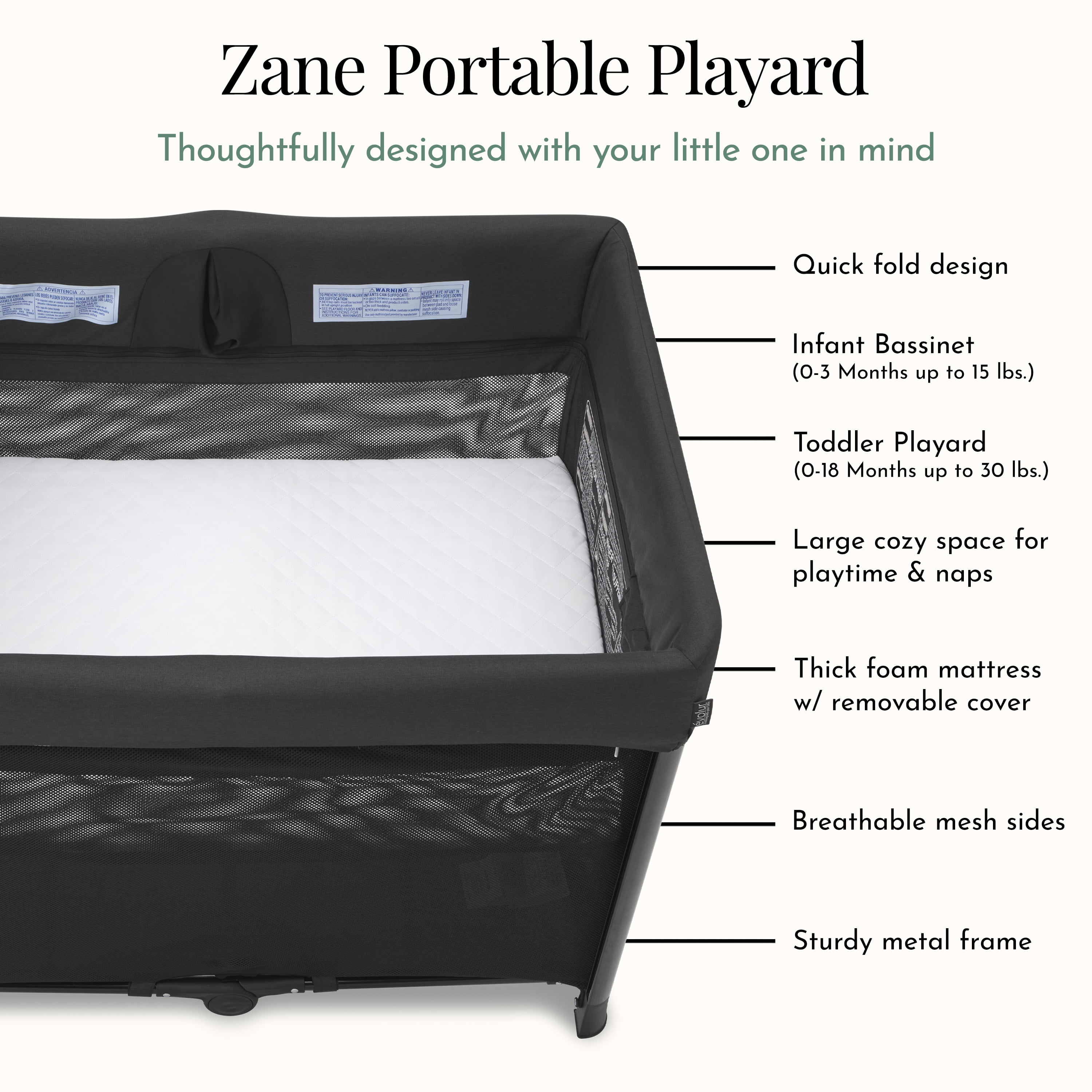 Parc portable Evolur Zane | Pour les déplacements - Parc pliable instantanément, noir
