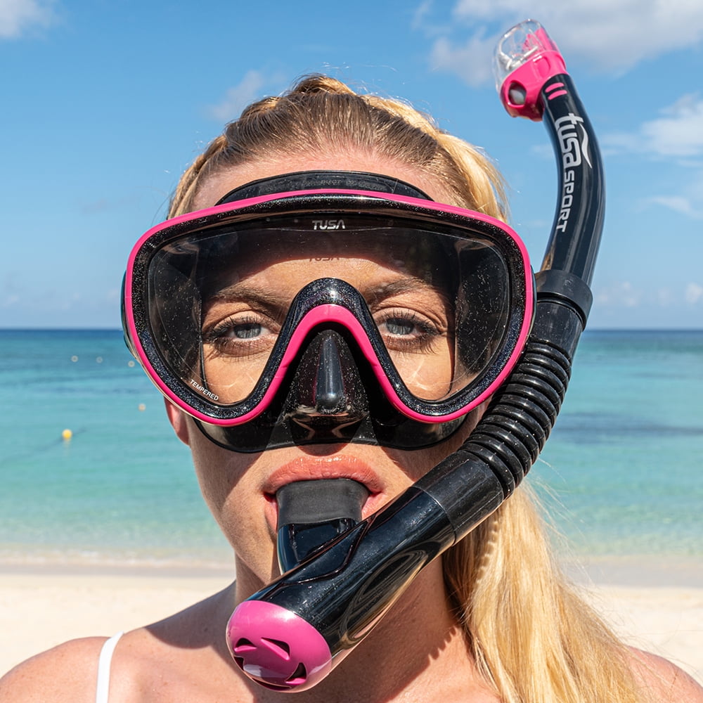TUSA Sport Adult Platina Hyperdry Mask, Snorkel, & Fins Travel Set, Blue,  Medium 