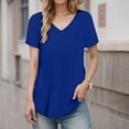 thumbnail image 2 of MIXUE Boho Tops For Women Summer Solid Color V Neck Short Sleeve Casual Stylish Pullover Shirts For Women Tshirts Streetwear,Blue,XXXXXL, 2 of 5
