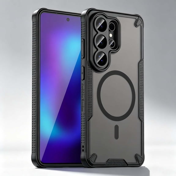 For Samsung Galaxy S25 Edge Phone Case,PC TPU Hybrid Shockproof Heavy Duty Protection,Compatible with Mag-Safe,Anti-Scratch Matte Translucent Back,Rugged Non-Slip Durable Phone Case,Black