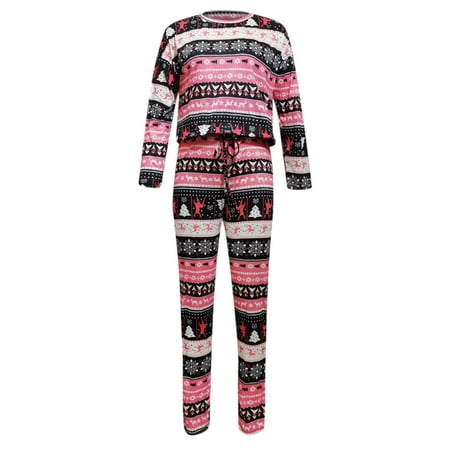 

YWDJ Satin Pajamas Women Women Christmas Letter Set Long Sleeve T-shirt Trouser Nightwear Sleepwear Pink S