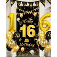 thumbnail image 6 of YANSION 16th Birthday Decorations for Boys Girls, 16th Birthday Balloons Black Gold with 16 Balloons, Triangle Flag Banner, Banner | 16 Year Old Party Supplies Decor, 6 of 7