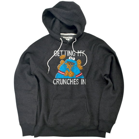 Sesame Street Cookie Monster My Crunches Unisex Adult Slim Fit Pull-Over Heather Hoodie, Charcoal, Small