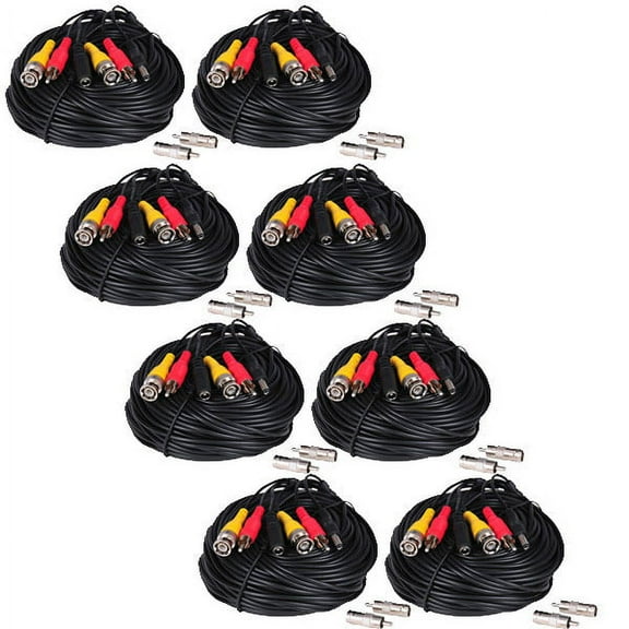 VideoSecu 8 Pack 50ft BNC RCA Cables Video Audio Power Wires for Security Cameras DVR with Free BNC RCA Connectors b3w