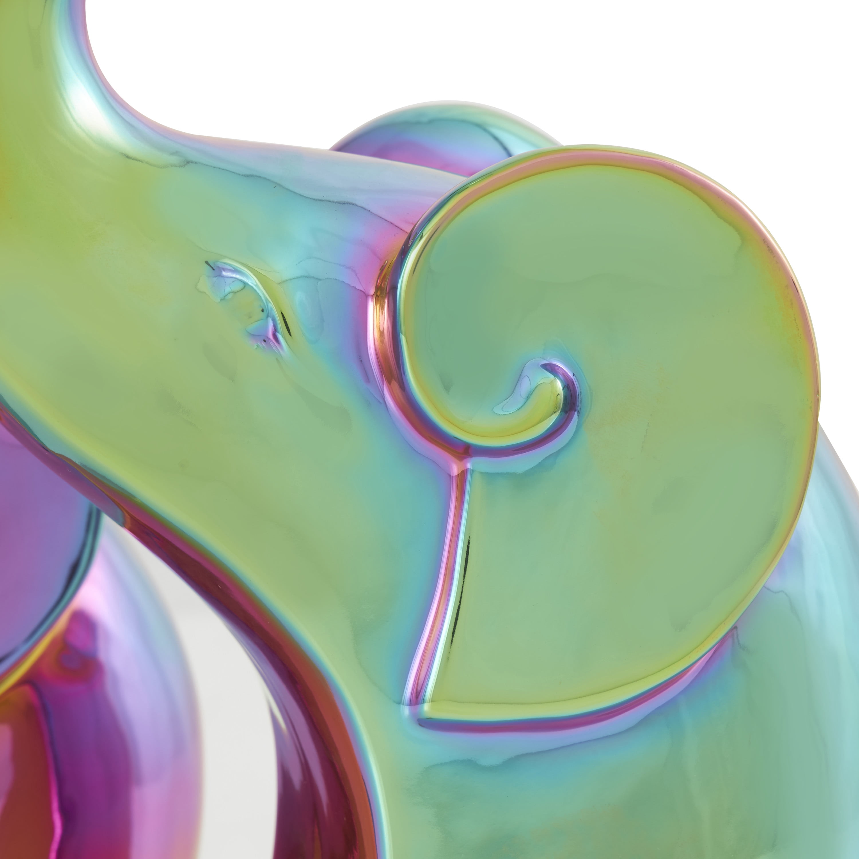 14", 12", 10"H Multi Colored Ceramic Elephant Sculpture with Rainbow Shimmer Finish, by DecMode (3 Count)