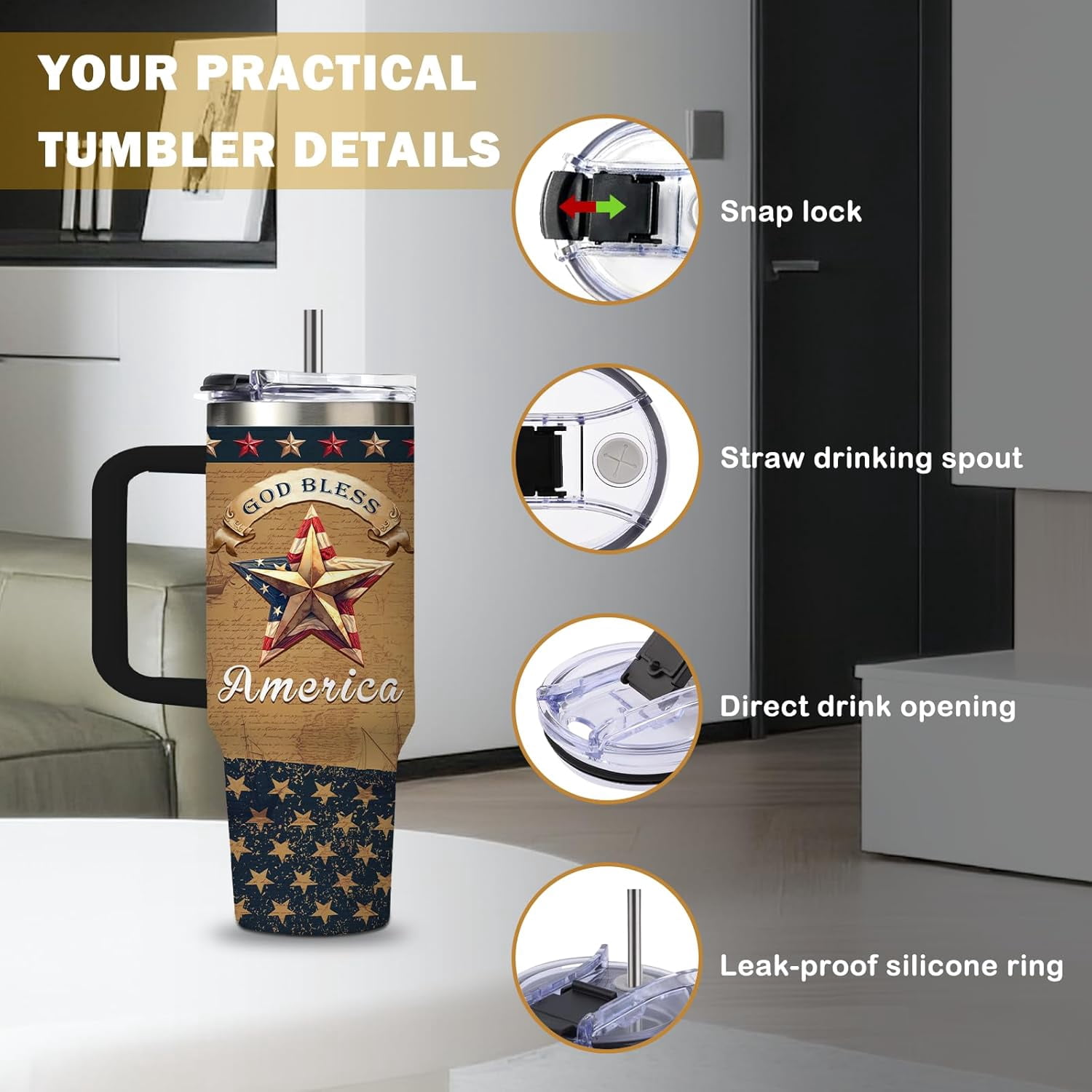Christian Gifts for Men 30 Oz Christian God Blessed Tumbler with Handle and Straw, Stainless Steel Travel Insulated Coffee Mugs, Leak-proof, Inspiration Religion Birthday Gifts for Him Water Cup