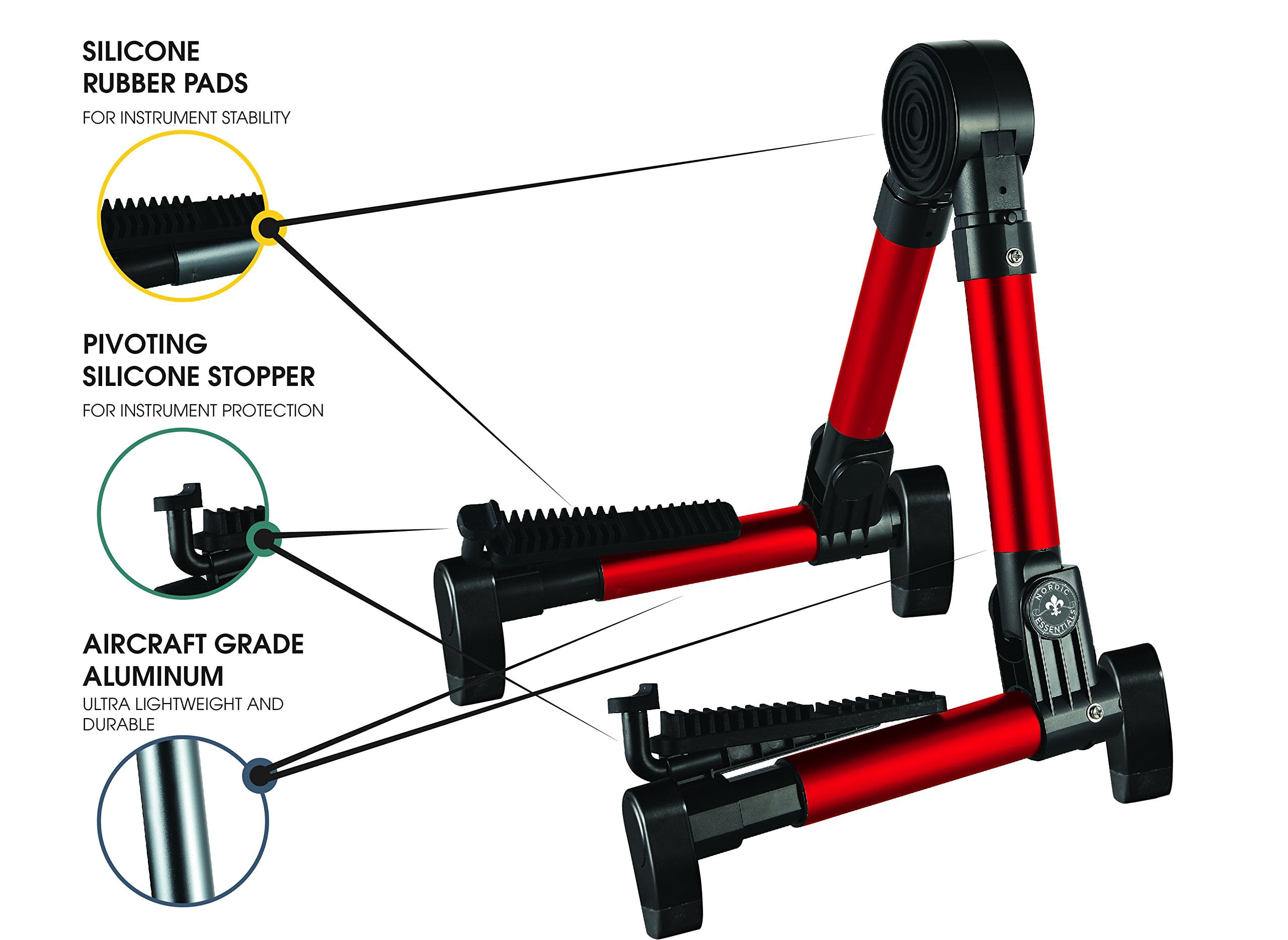 Nordic Essentials Guitar Stand for Acoustic/Electric/Classical Guitars and Violin, Ukulele, Bass, Banjo - Folding, Portable and Lightweight - for Concert & Travel