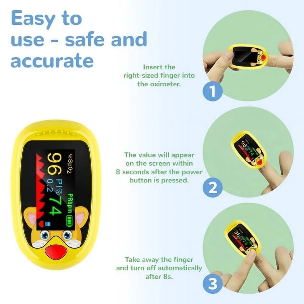 Pulse Oximeter for Kids,Portable Oxygen Monitor Fingertip,Finger Oxygen Monitor,Children's Sats Monitor Checking Oxygen Saturation