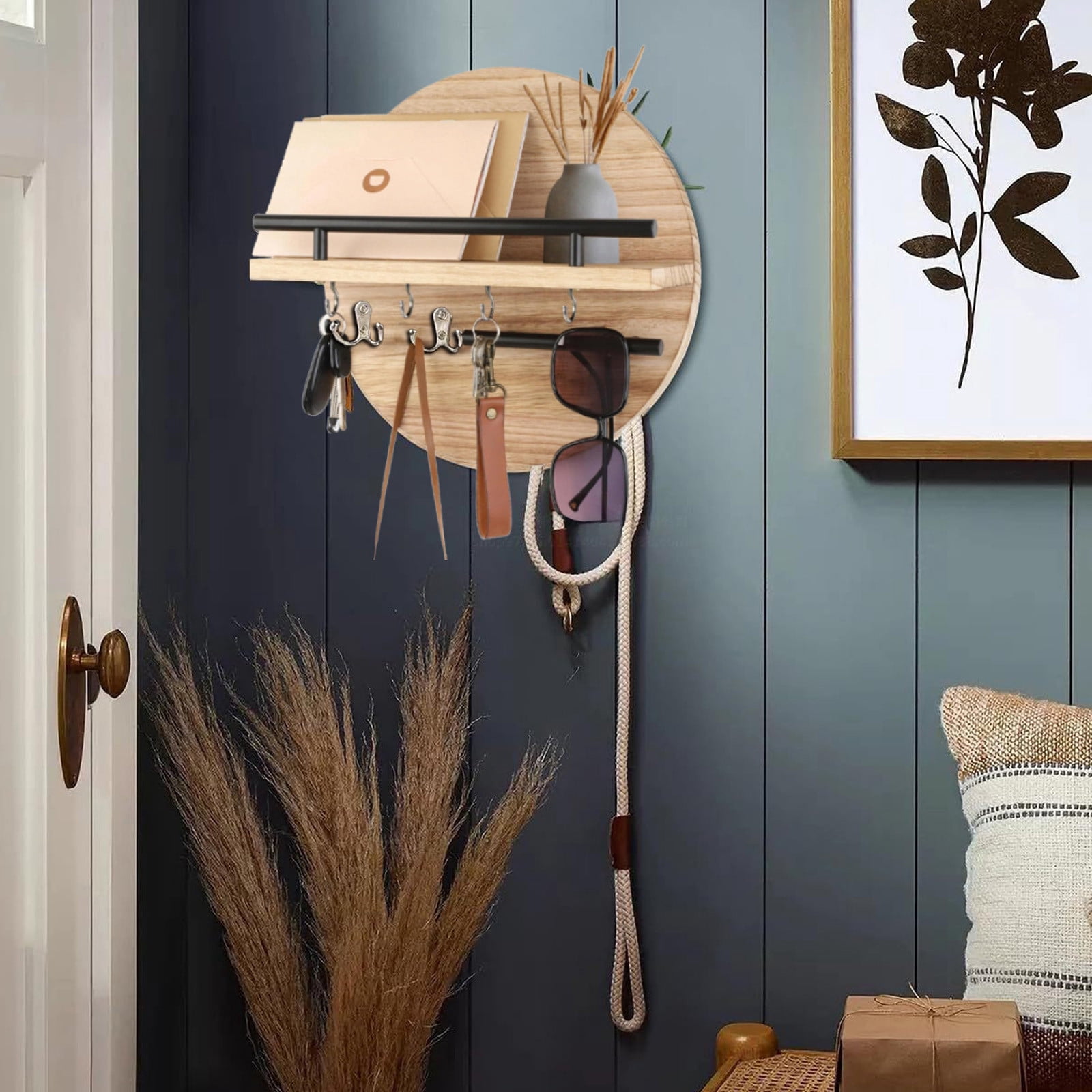 FEOLGEHLY Floating Shelves Set of 2, Wall Mounted Shelf with Invisible Brackets, Rustic Wood Storage Display for Bathroom, Bedroom, Kitchen, Living Room, No Drill Adhesive Option Available