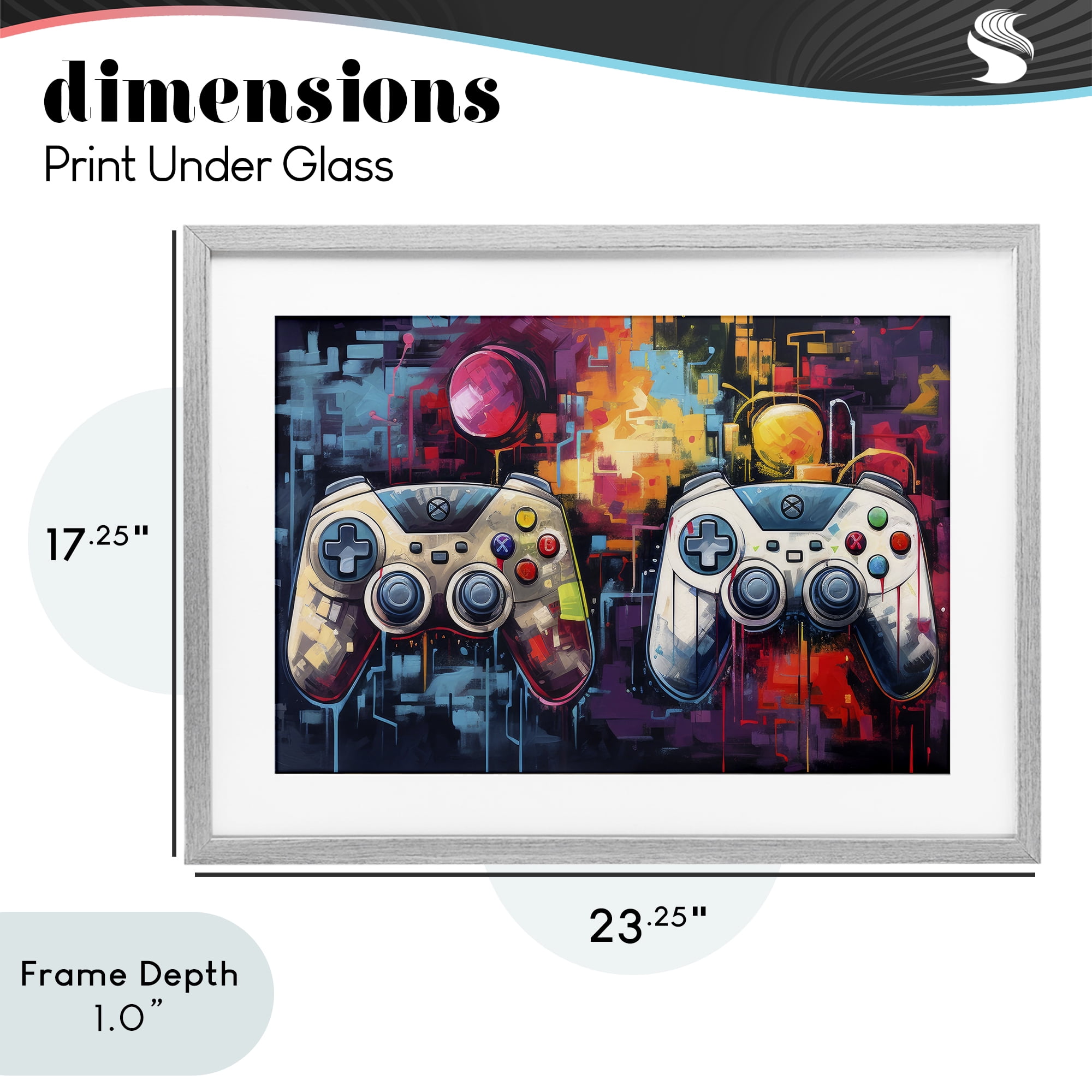 Stupell Industries Double Controller Modern Gamer Gray Framed Print Under Glass, design by Lazar Studio
